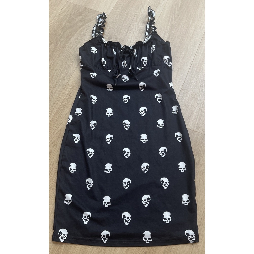 Shein‎ Sundress Straps One Piece Skirt Black w/White Skulls Size XS